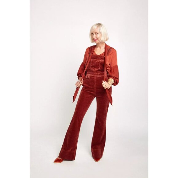 NWT Anthropologie Pilcro Corduroy Overalls in Honey Brown Stretch Flare Cord 30 - Picture 11 of 12